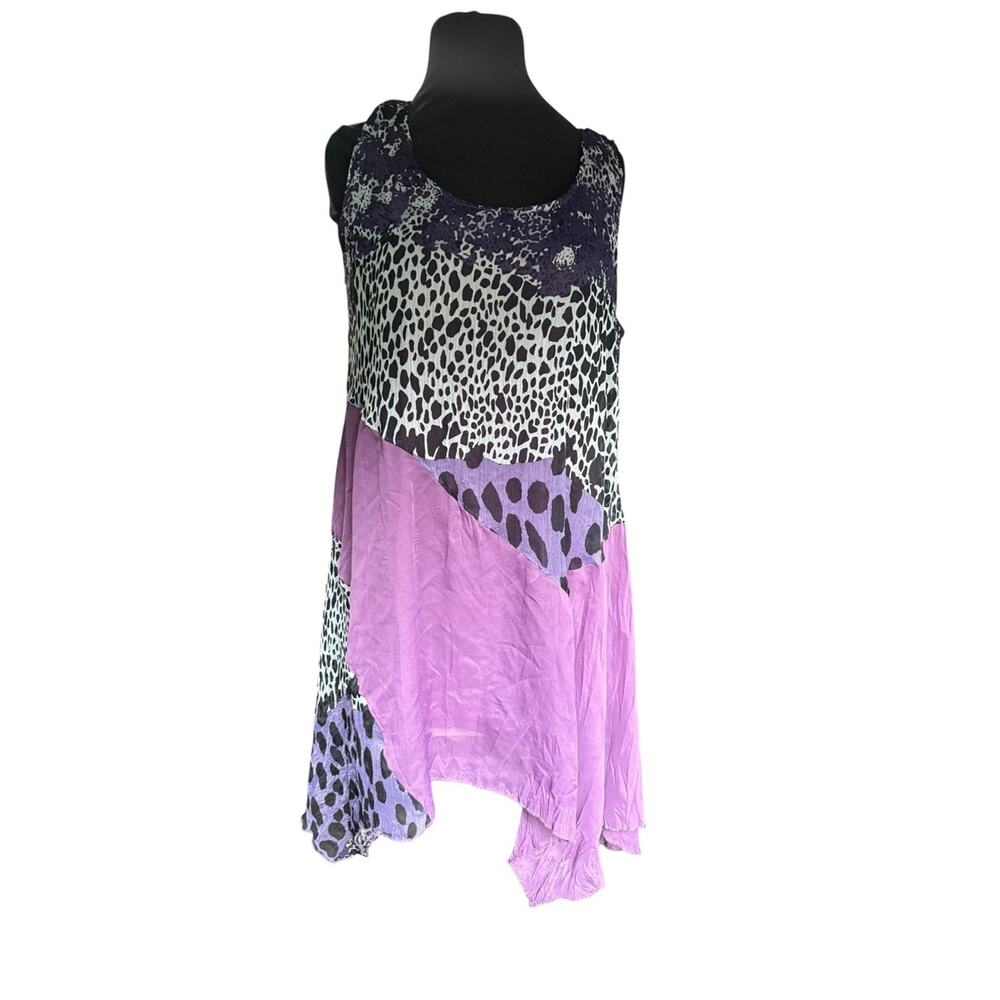 Y2K Pretty Angel Patchwork Leopard Asymmetric Handkerchief Hem Dress Size S - Picture 2 of 7